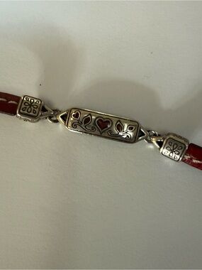 Brighton Silver-Tone Heart Motif Red Leather Bracelet